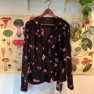 Floral wrap tie blouse